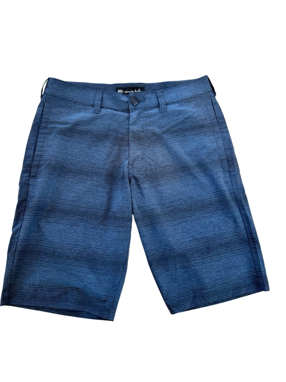 Travis Mathew All In Performance Shorts Men's 30 Blue/Black Striped 11” Inseam.